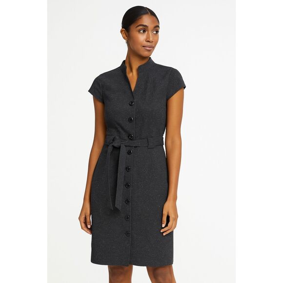 Connected Petite Blk Belted Shift Dress 10P Button Front Work to Evening Dress - Picture 1 of 9